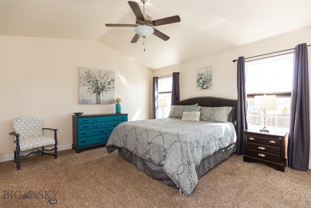 2008 Avocet Ct, Belgrade, MT 59714 - bedroom featuring light colored carpet, lofted ceiling, ceiling fan, and baseboards
