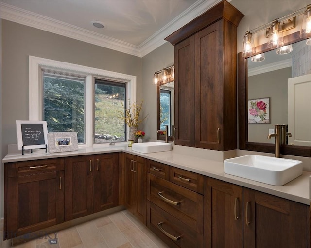 250 Petes Way, Big Sky, MT 59730 - full bathroom featuring double vanity and ornamental molding