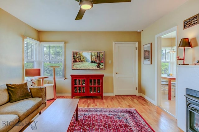 923 W Clark St, Livingston, MT 59047 - living area with wood finished floors, healthy amount of natural light, a ceiling fan, and baseboards