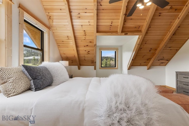 1266 Ousel Falls Rd, Big Sky, MT 59716 - bedroom with wooden ceiling and multiple windows