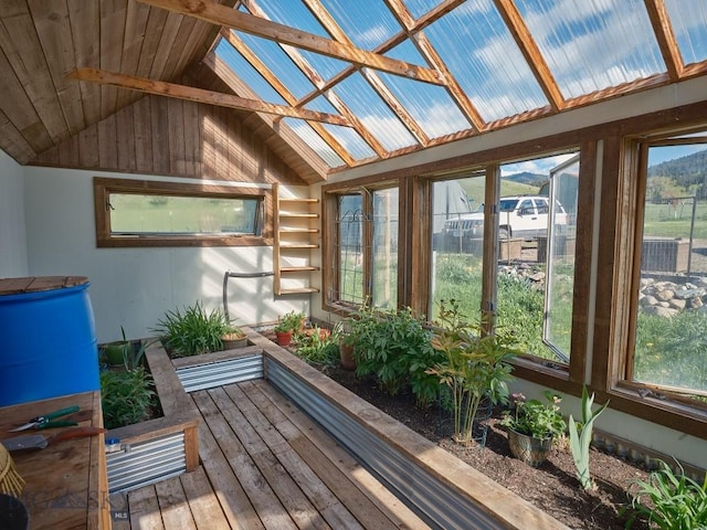 2178 Little Bear Rd, Gallatin Gateway, MT 59730 - unfurnished sunroom featuring vaulted ceiling