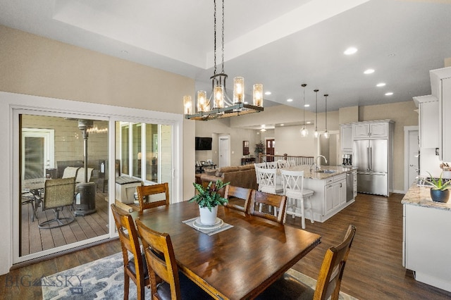 145 Cushing Ln, Manhattan, MT 59741 - dining space featuring dark wood finished floors, recessed lighting, and a chandelier