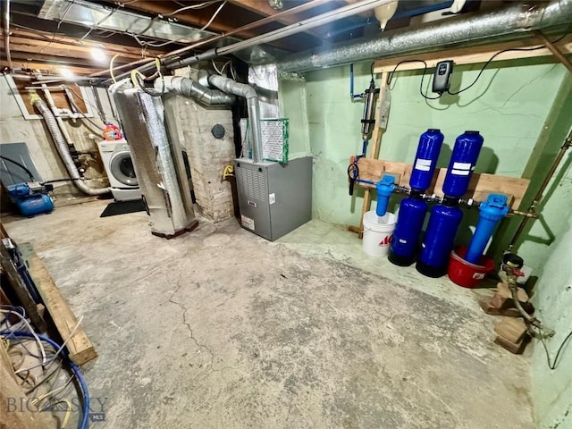 15 S Colorado St, Dillon, MT 59725 - unfinished below grade area featuring washer / dryer and heating unit