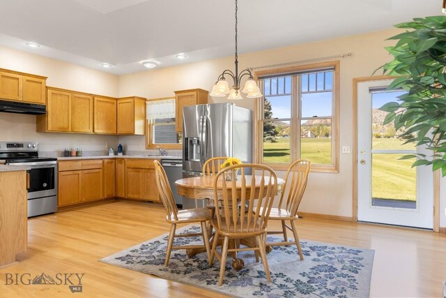 41 Madison, Ennis, MT 59729 - dining space featuring a chandelier, light wood-type flooring, recessed lighting, and baseboards