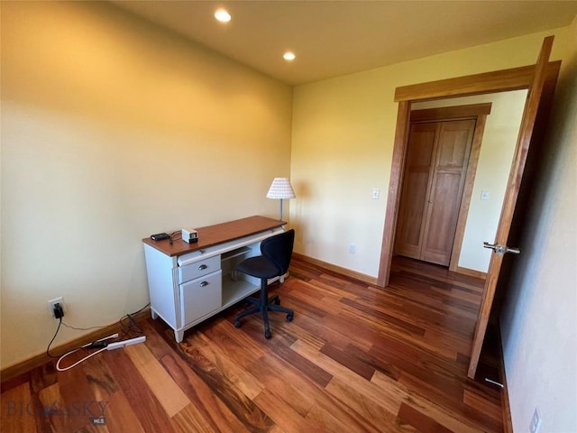 30 Harris Hawk Ct, Dillon, MT 59725 - office area with wood finished floors, baseboards, and recessed lighting