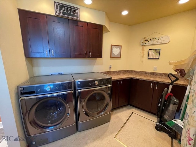 30 Harris Hawk Ct, Dillon, MT 59725 - laundry area featuring cabinet space, washer and clothes dryer, and recessed lighting