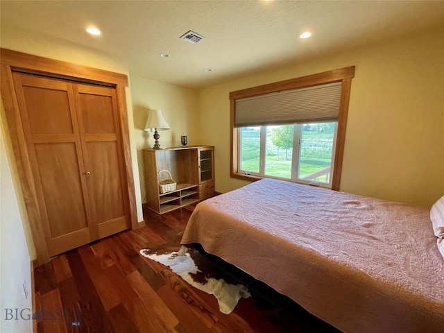 30 Harris Hawk Ct, Dillon, MT 59725 - bedroom featuring dark wood-style floors, recessed lighting, and a closet