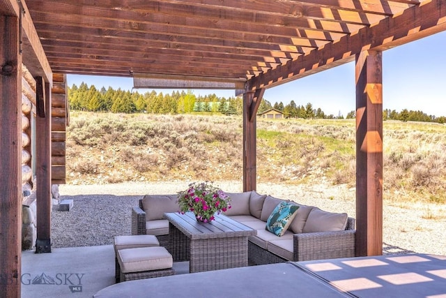 23 Lake Trl, Cameron, MT 59720 - view of patio featuring an outdoor living space and a pergola