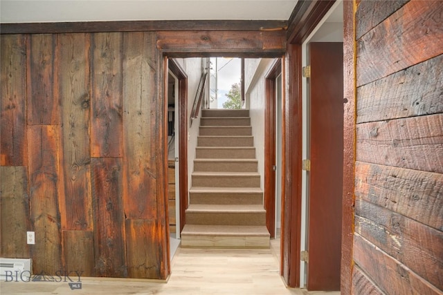 413 S Oak St, Townsend, MT 59752 - stairway featuring wood finished floors and wood walls