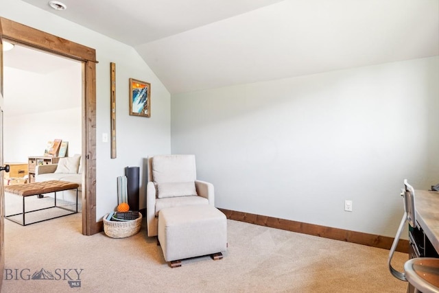 2296 Boylan Rd, Bozeman, MT 59715 - living area featuring carpet flooring, lofted ceiling, and baseboards