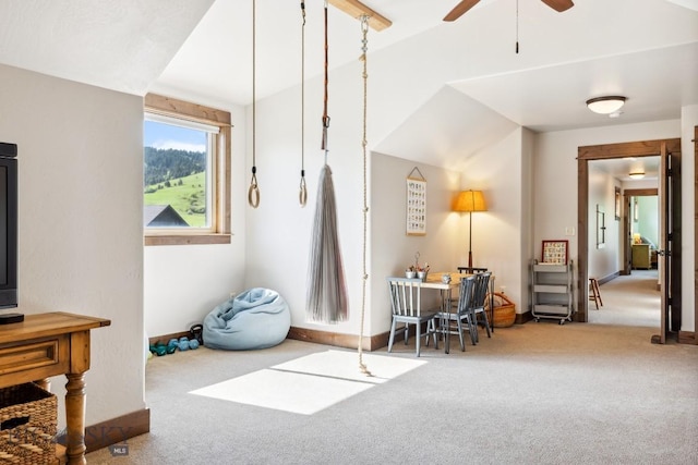 2296 Boylan Rd, Bozeman, MT 59715 - sitting room with carpet flooring, ceiling fan, and baseboards
