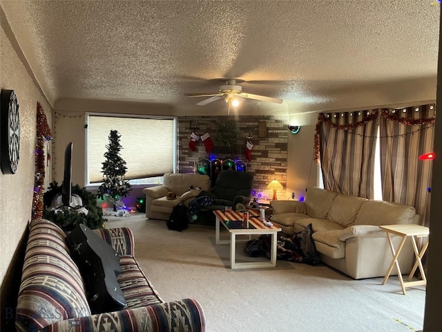 775 N Montana, Dillon, MT 59725 - carpeted living area featuring a textured ceiling and ceiling fan