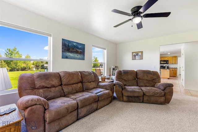 193 Lucille Ln, Bozeman, MT 59718 - living room featuring a ceiling fan and light colored carpet