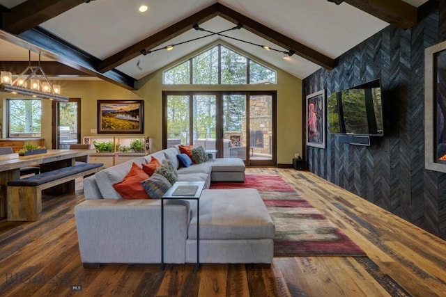 65 Triple Tree Ln, Bozeman, MT 59715 - living area with a chandelier, hardwood / wood-style flooring, recessed lighting, and baseboards