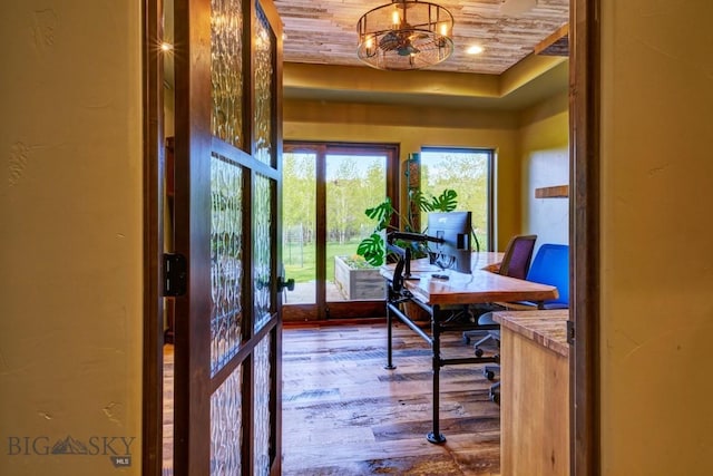 65 Triple Tree Ln, Bozeman, MT 59715 - home office featuring wood finished floors and a chandelier