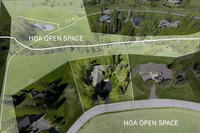 65 Triple Tree Ln, Bozeman, MT 59715 - aerial map of property and surrounding area with property parcel outlined