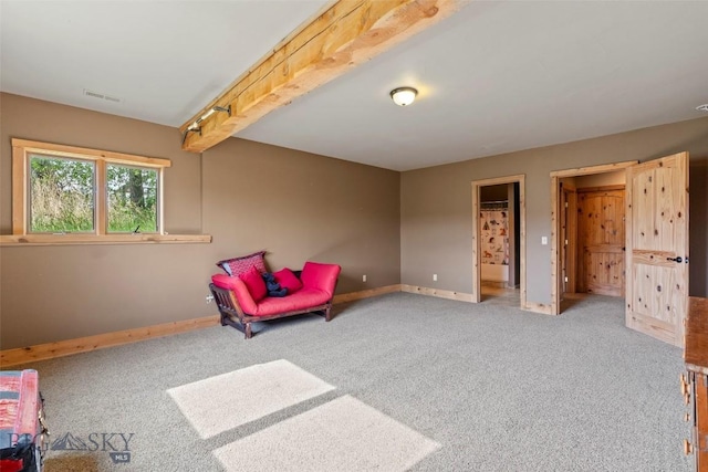 1511 Mt Highway 287, Virginia City, MT 59755 - living area with carpet floors, baseboards, and beamed ceiling