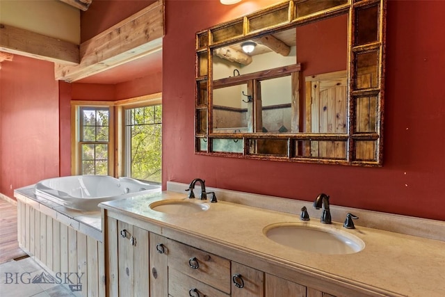 1511 Mt Highway 287, Virginia City, MT 59755 - full bathroom featuring a tub, double vanity, and tile patterned floors