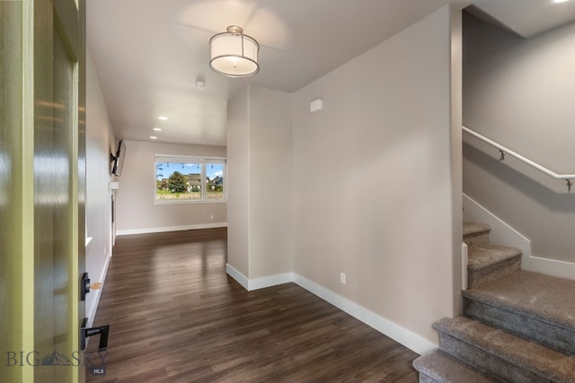 3123 Warbler Way Units A-D, Units A-D Bozeman, MT 59718 - hall featuring dark wood-type flooring, baseboards, stairway, and recessed lighting
