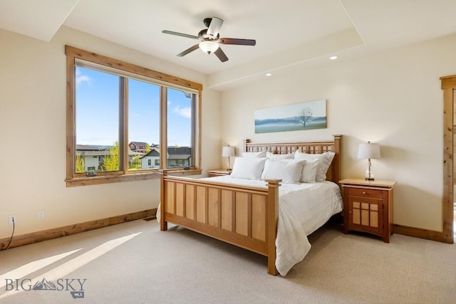 171 Brave Heart Loop, Bozeman, MT 59718 - bedroom featuring light colored carpet, baseboards, recessed lighting, and ceiling fan