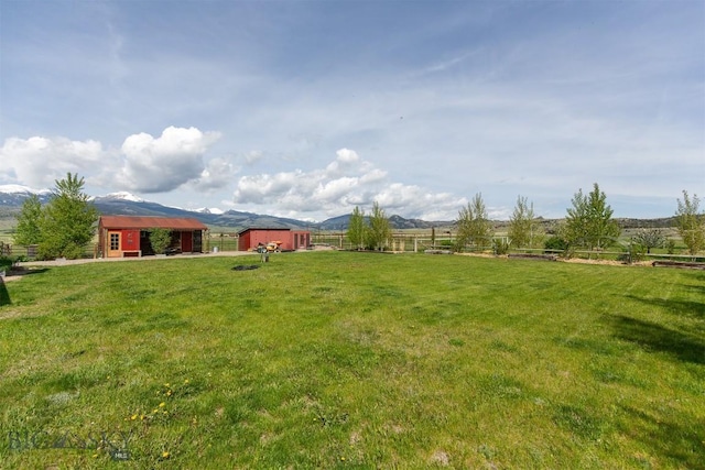 49 Redtail Hawk Rd, Mcallister, MT 59740 - view of green lawn with a view of countryside, an outbuilding, and a mountain view