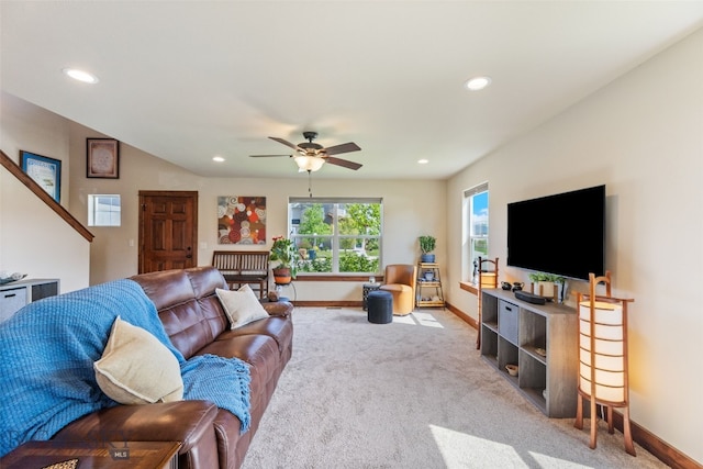 4426 Ethan Way, Bozeman, MT 59718 - living room with baseboards, carpet floors, recessed lighting, and a ceiling fan