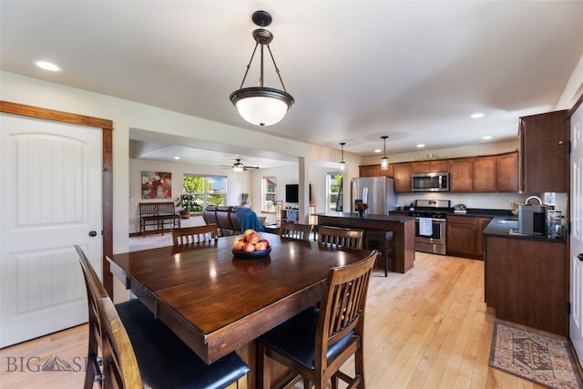 4426 Ethan Way, Bozeman, MT 59718 - dining room featuring light wood-style flooring, recessed lighting, and ceiling fan