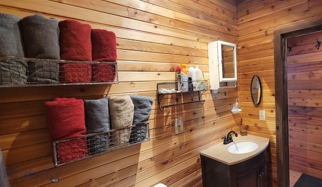 747 Upper Ruby Rd, Alder, MT 59755 - bathroom with vanity and wood walls