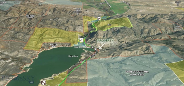 747 Upper Ruby Rd, Alder, MT 59755 - aerial map of property and surrounding area featuring property parcel outlined