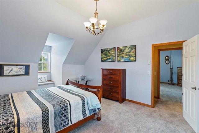 125 N Pheasant Dr, Bozeman, MT 59718 - carpeted bedroom featuring lofted ceiling, a chandelier, and baseboards