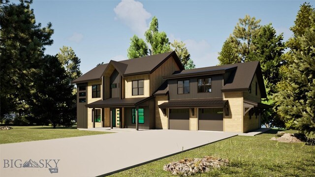 715 Colters Run Loop Lot 25, Gallatin Gateway, MT 59730 - view of front facade featuring a garage, concrete driveway, and a front yard
