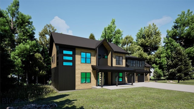 715 Colters Run Loop Lot 25, Gallatin Gateway, MT 59730 - view of front facade featuring a front lawn, concrete driveway, covered porch, and a garage