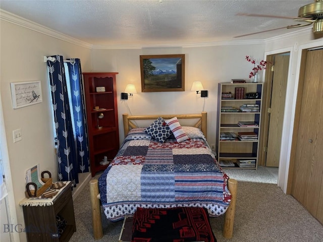 207 2nd St E, Clyde Park, MT 59018 - bedroom featuring carpet, ornamental molding, and ceiling fan