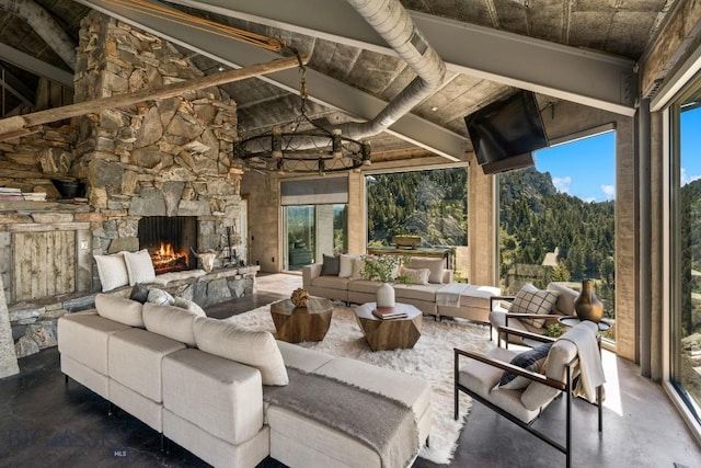 405 Swayback Rd, Mcallister, MT 59740 - view of patio / terrace featuring an outdoor living space with a fireplace