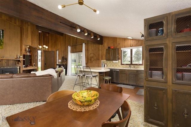 1930 Yellowtail, Big Sky, MT 59716 - dining space with wood walls and a fireplace