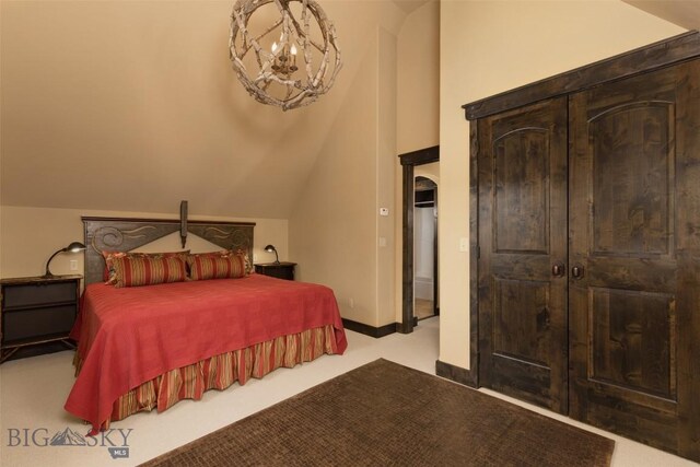 45 Cutthroat Trout, Big Sky, MT 59716 - bedroom with vaulted ceiling and a chandelier