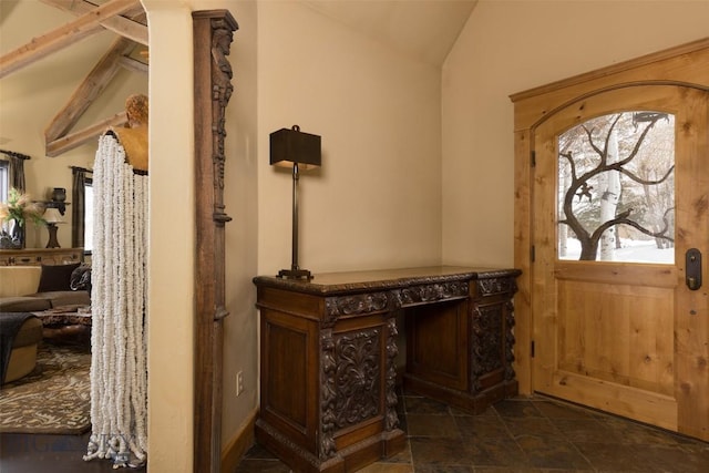 45 Cutthroat Trout, Big Sky, MT 59716 - foyer with vaulted ceiling and dark stone finish flooring
