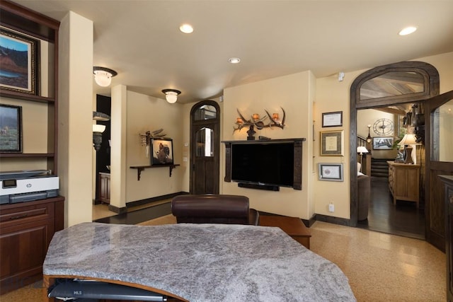 45 Cutthroat Trout, Big Sky, MT 59716 - dining room featuring baseboards, speckled floor, and recessed lighting