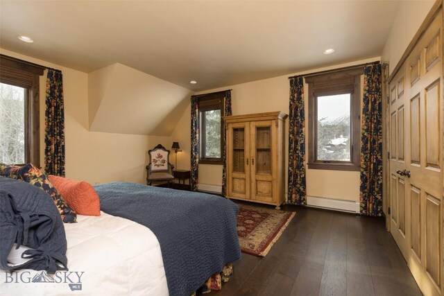 45 Cutthroat Trout, Big Sky, MT 59716 - bedroom with baseboard heating, recessed lighting, dark wood-style floors, and baseboards