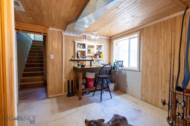 411 W Railroad Ave N, Manhattan, MT 59741 - bar featuring wood ceiling, wooden walls, stairway, and concrete floors