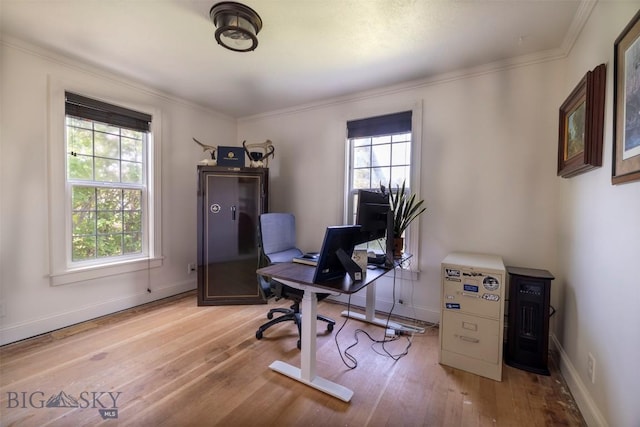 411 W Railroad Ave N, Manhattan, MT 59741 - office with light wood-style floors, crown molding, and baseboards