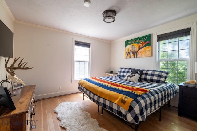 411 W Railroad Ave N, Manhattan, MT 59741 - bedroom with ornamental molding, wood-type flooring, baseboards, and a textured ceiling