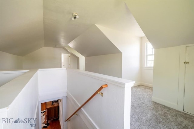 411 W Railroad Ave N, Manhattan, MT 59741 - stairway with lofted ceiling, carpet flooring, and baseboards