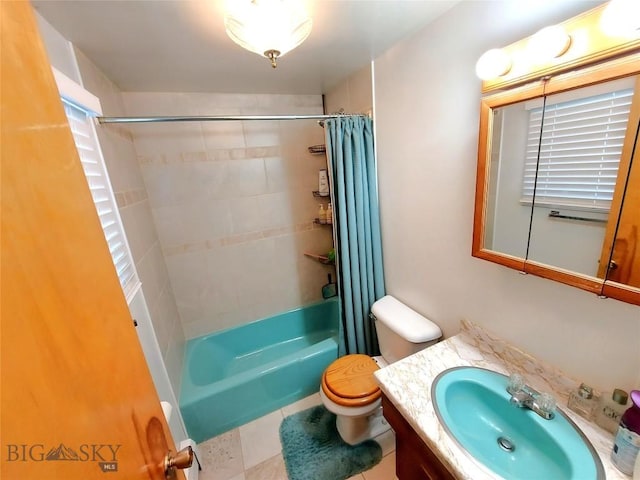 2040 Adams, Butte, MT 59701 - full bathroom featuring shower / tub combo with curtain, vanity, toilet, and tile patterned floors