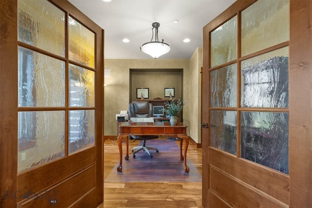 306 Glenbrook Ln, Belgrade, MT 59714 - home office with wood finished floors and recessed lighting