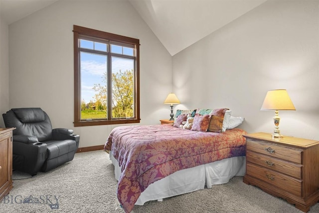 306 Glenbrook Ln, Belgrade, MT 59714 - bedroom with light carpet, lofted ceiling, and baseboards