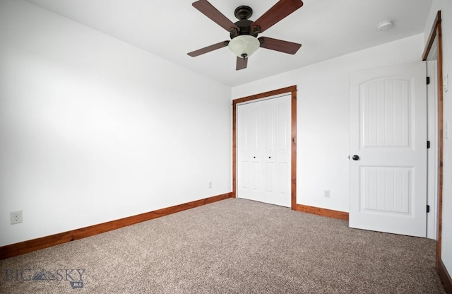 4068 Opal St, Bozeman, MT 59718 - unfurnished bedroom with carpet flooring, baseboards, a closet, and ceiling fan