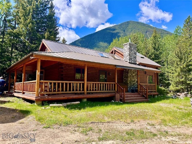 14 Ken Dan, Mcleod, MT 59052 - cabin featuring a mountain view, a porch, a chimney, and metal roof