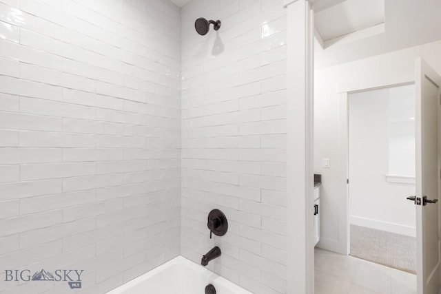 4149 Annie St, Bozeman, MT 59718 - bathroom with bathing tub / shower combination, baseboards, and tile patterned floors