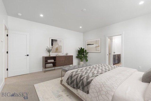4149 Annie St, Bozeman, MT 59718 - bedroom with carpet flooring, recessed lighting, baseboards, and connected bathroom